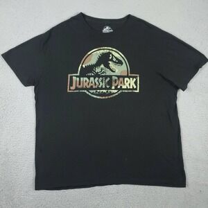 Jurassic Park Camo Logo Black Graphic Short Sleeve T-Shirt Adult Mens Size LT